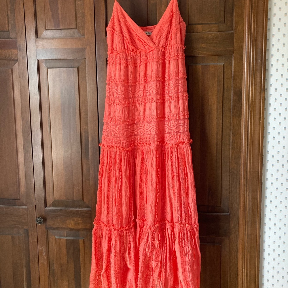 Eliza J coral pink lace drop waist maxi dress 8